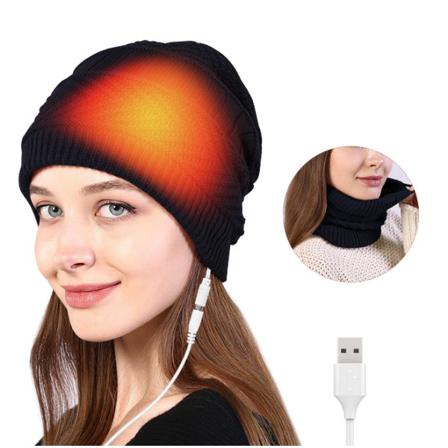 Usb Uppvärmd Halsduk Stickad Mössa Black