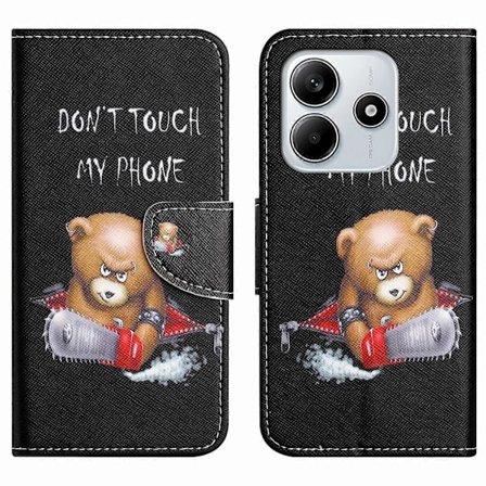 For Xiaomi Redmi Note 14 4G Deksel Mønstertrykk Kryss Tekstur Lær Telefondeksel Multicolor Bear