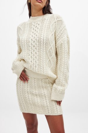 NA-KD Mini-Strickrock - Strickröcke - OffWeiß - XL (EU 46)