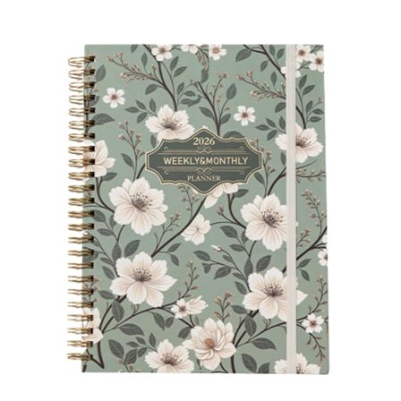 2026 Blomsterplanlegger, Full-engelsk Kontorbok & Produktivitetsjournal