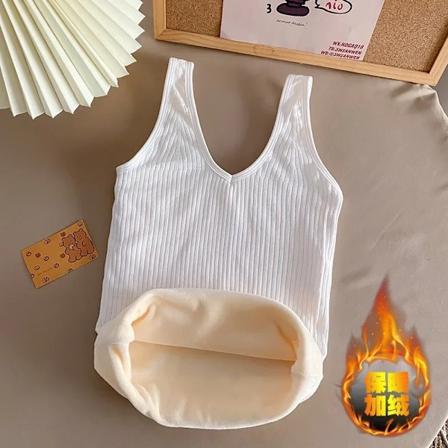 Camisole Varm Sling Väst Topp Underkläder Vinter Sammet Tjockad Underskjorta Kvinnor Enfärgad Slank Bekväm Termisk Underkläder White Fits 40-65KG