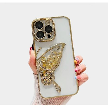 Luksuriøs elektrobelagt silikone gennemsigtig glitter flydende sand drøm sommerfugl telefon cover iPhone 15 Pro