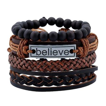 4stk Pu Læder Herrearmbånd Flerlags Rope Believe Armbånd Flettet