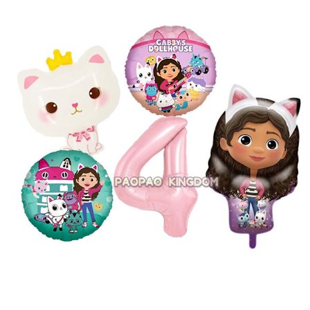 Söpö Gabby DollHouse Kissat Teema Ilmapallo Lasten Syntymäpäiväjuhla Koriste Latex Folio Pallo Tyttö Gabby Nukke Ilmapallolelu