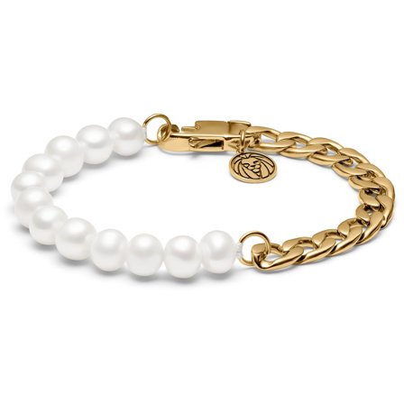 Chad Amager Gold-Tone Curb Chain & Pearl Bracelet for Men - Steel bracelets