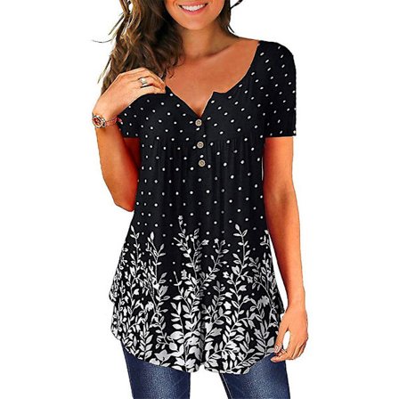 Dame T-shirts Kortærmet Tunika Blomster V-hals Toppe