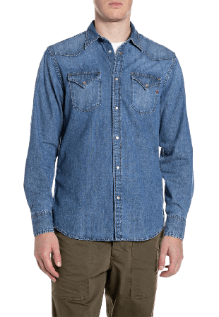 Replay Denim Shirt Skjortor Herr Blå XL