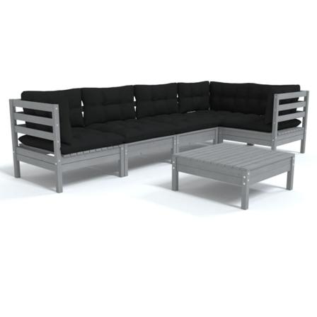 Vidaxl Loungegrupp Med Dynor 6 Delar Grå Massiv Furu Grå
