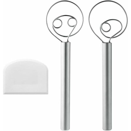 Tanskalainen taikinavispilä, 2 kpl taikinavispilää 304 ruostumattomasta teräksestä, käsikäyttöinen sekoitin leipätaikinalle, kakunvalmistukseen 