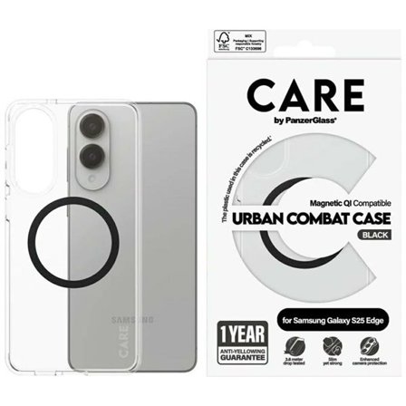 CARE by PanzerGlass Flagship Urban Combat Black QI-etui for Samsung Galaxy S25 Edge - gjennomsiktig