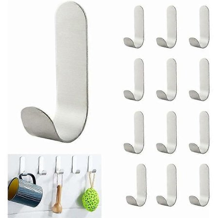 12 stk. selvklebende veggkroker, håndklekrok i rustfritt stål til bad, selvklebende krok uten boring, vanntett selvklebende håndkleholder