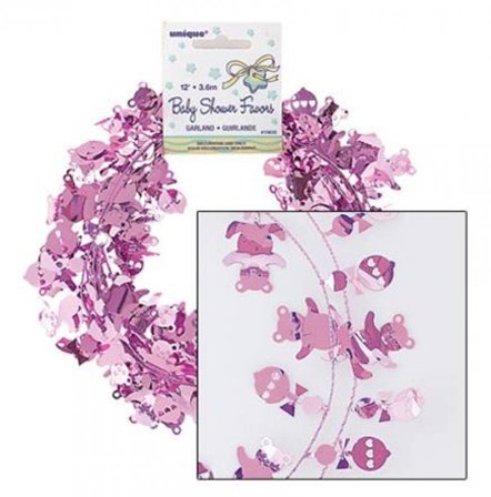 Foliedekoration rosa nallar och skallror 360 cm - Baby Shower Dekoration - Kalaslagret.se