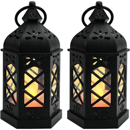 Pieces Vintage Lyslykter Hengende Lykter med Flammende LED-lys Svarte Dekorative Lyslykter for Middelalderen