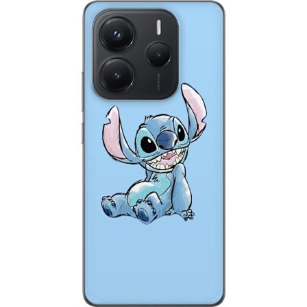 Kompatibelt Mobildeksel til Xiaomi Redmi Note 14 5G Håndtegnet illustrasjon av sittende Stitch mot lysblå ensfarget bakgrunn