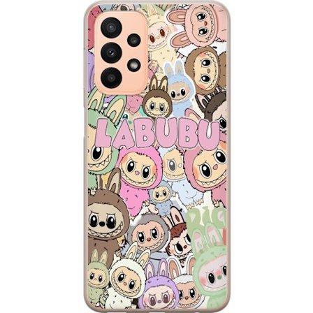 Yhteensopiva Puhelinkuori Samsung Galaxy A23 Ruusunpunainen kawaii-kompositio, jossa on söpöjä piirrettyjä hahmoja ja pehmeitä muotoja