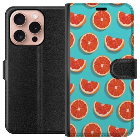 Kompatibelt Lommeboketui til Apple iPhone 16 Pro Illustrert mønster med gjentatte grapefrukt skiver mot en turkis bakgrunn