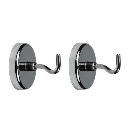 2-pack - Magnet med krok / Magnetkrok - 12 kg Svart