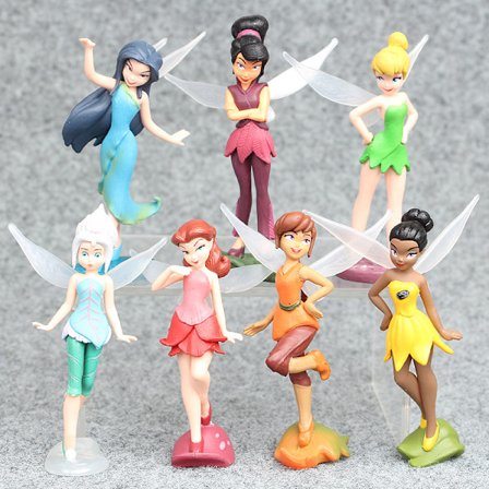 7-pakning Tinkerbell Fairy Pixie Mini Figurer Kaketopper Barn Jenter Bursdagsfest Kakedekorasjon Hage Plantepotte Miniatyrdekorasjoner