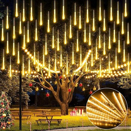 Rosnek Valoketju 288LED Meteori Sateenvalo Ulko/Inside, 50cm 8 Putkea, Joulukuusi Koristelu (Lämmin valkoinen)