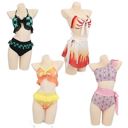 Demon Slayer Cosplay Kostym Bikini Strand Sommar Baddräkt Set Kamado Tanjirou