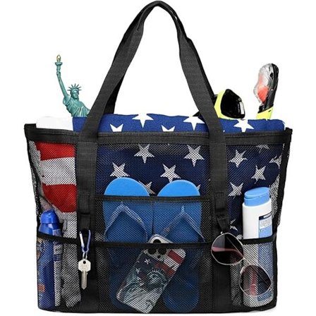 Mesh Strandveske Familie - Strandveske 9 Lommer Strandhåndkleveske