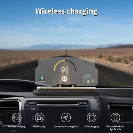 Trådlös Laddare Bil HUD Head Up Display Telefon Navigationshållare