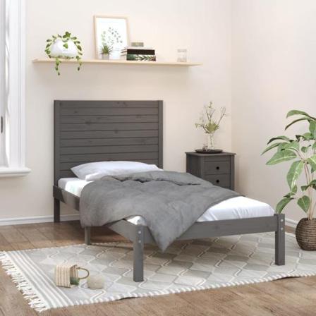 Vidaxl Sängram Grå Massivt Trä 100x200 Cm Grå