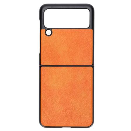Lædertelefoncover med litchimønster, fuld beskyttelse, stødsikker til Samsung Galaxy Z Flip 3, orange