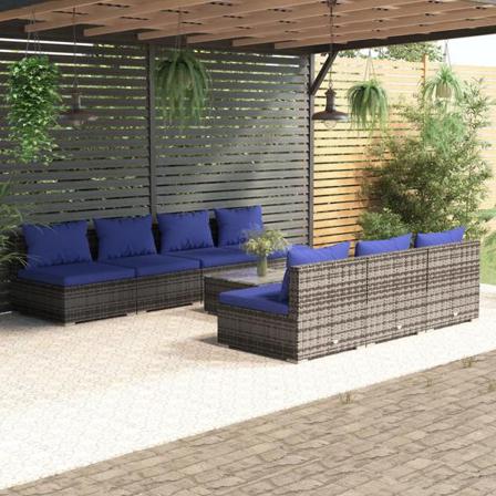 Vidaxl Loungegrupp För Trädgården Med Dynor 8 Delar Konstrotting Grå