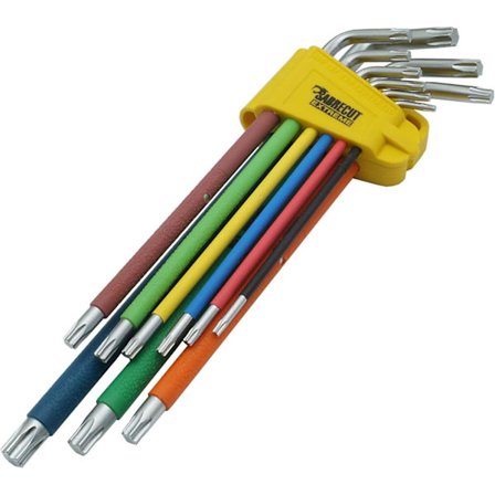 9 extra långa färgkodade Torx-nycklar