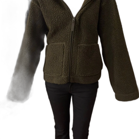 Mörkgrön teddyjacka med dragkedja