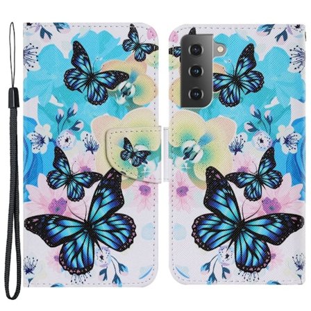 Wonderland Samsung Galaxy S22 Plus Läppäkotelo - Blue Butterflies