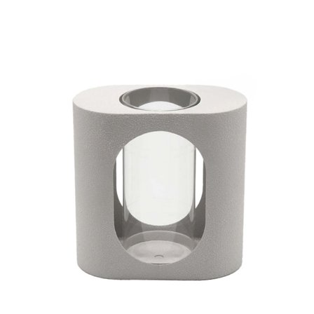 Tuikkukynttiläkuppi, valkoinen metalli ja lasi, 18,3 cm