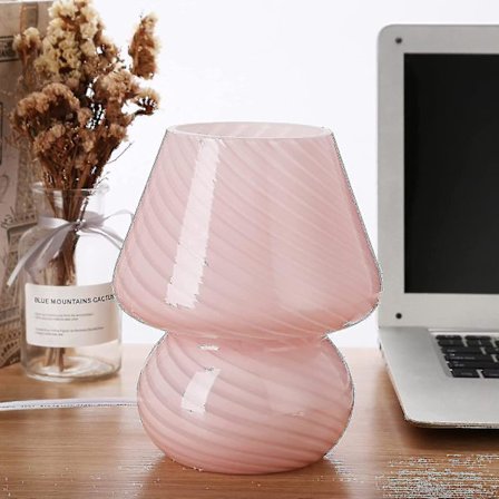 Rosa Svamplampa, Glas Svamp Sängbord Lampor Genomskinlig Murano Vintage Stil Randig