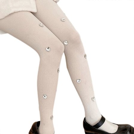 Dame Høst Ribbestrikket Ugjennomsiktig Strømpebukse Håndlaget Skinnende med Rhinestone Hjerte Dekor Tights Lolita Kawaii Leggings Stocki