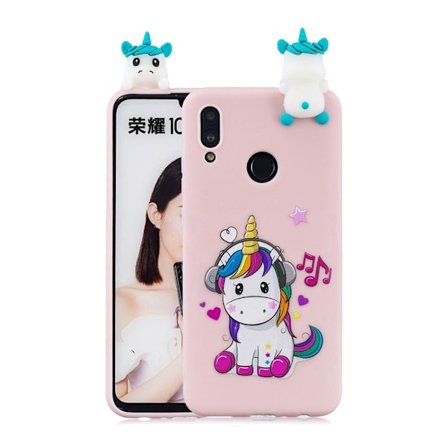 Huawei P Smart 2019 3D Djur Docka fodral - Enhörning som Lyssnar på Musik