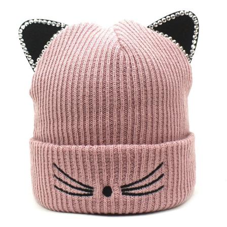 Neulottu Cat Skullies -hattu lämmin naisten cap PINK pink