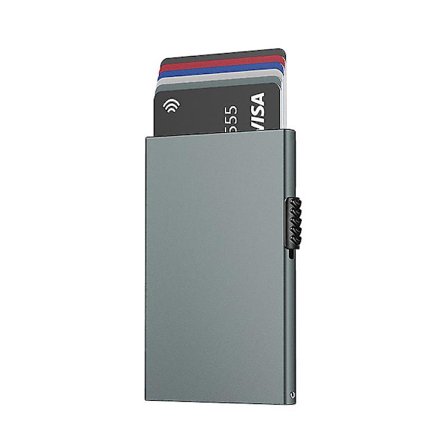 (harmaa) Miesten pankkikortin pidike - Alumiininen luottokortin pidike - Rfid-esto - Pop Up -kortin pidike - Yksinkertainen ohut korttipaikka