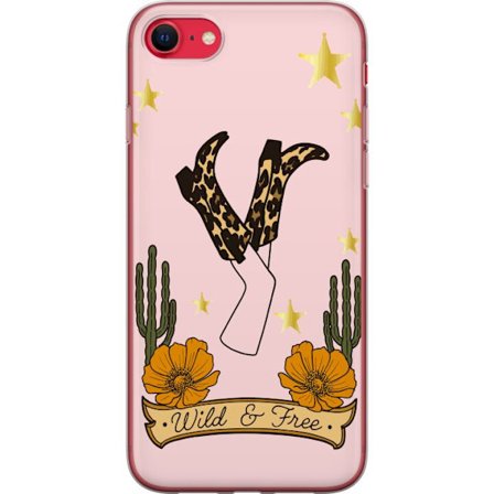 Kompatibelt Mobildeksel til Apple iPhone SE (2020) Wild and Free boots leopardmønster cowboy vestlig kaktus stjerner blomster land retro plakat kunst
