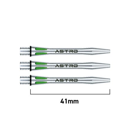 Winmau Astro Aluminium Shafts 41mm - 6 Dart Shafts (2 Sets) Silver/Black/Green - Short/Intermediate/Medium Size