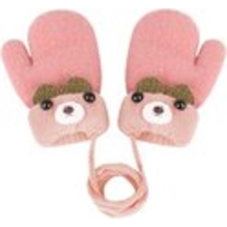 Søde børnehandsker, strikkede handsker egnet til alderen 1-6 år, drenge og piger, varme strikkede handsker med snøre, fleeceforing, pink.