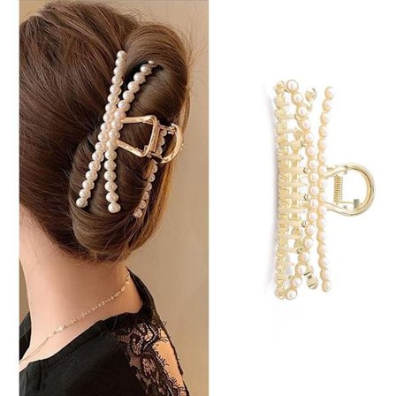 Hårklemme med perler, metalklemme, store hårklemmer, fransk design, hårtilbehør til kvinder og piger