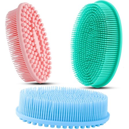 Silikone Kropsskrubber 3-pak - Blød Eksfolierende Loofah til Bad & Brusebad, 2-i-1 Kropssæbe & Shampoo Børste til Mænd/Kvinder, Skånsom Sk
