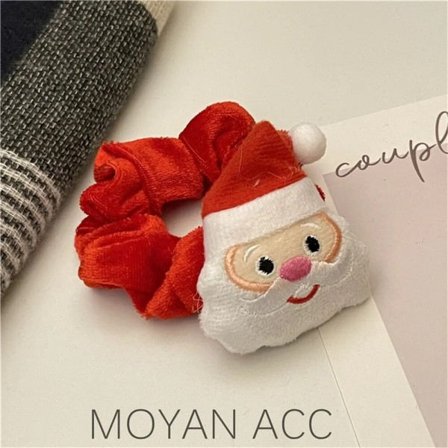 Julhårsscrunchies för flickor, mjuk sammet, elastisk hästsvanshållare, gummiband med älg- och tomteberlocker, hårband