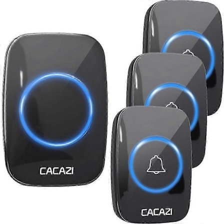 CACAZI Trådløs Dørklokke Vandtæt 300M Fjernbetjening EU Stik Smart Dørklokke Batteri 3 knapper 1 modtager sort