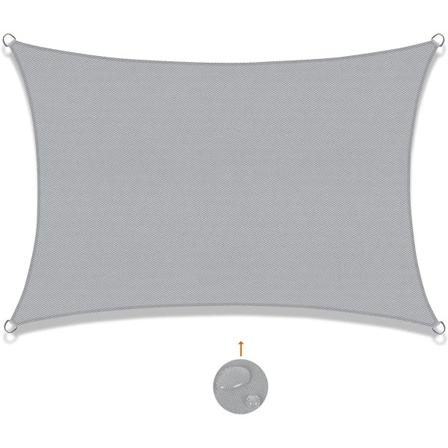 Solseil, vannavstøtende, 4 x 3 m, polyester, rektangulær, grå