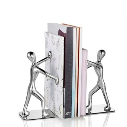 Fashion Creative Stainless Small Humanoid Bookend Pair Kung Fu Man Book Organizer Metal book file Home Office Library Decoration Birthday Gift(A)