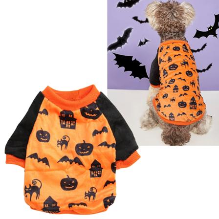 Hundegresskartrøye Katteflaggermus Hus Mønster Elastisk Myk Plysj Halloween Kjæledyrtrøye Kjæledyrkostyme for Liten Hund Katt L