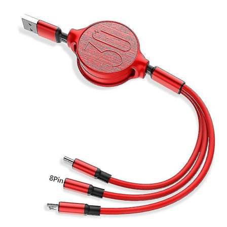 3-in-1 sisäänvedettävä Micro USB Type-C 3A pikalatauskaapeli iPhone Androidille