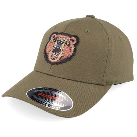 Kiddo Cap - Kids Savage Bear Chenille Olive Flexfit Flexfit Green Cap - @ Hatstore